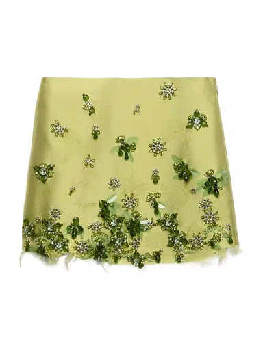 Prada Women's Embroidered Silk and Wool Miniskirt - Green | Thumbnail 1 Prada Women's Embroidered Silk and Wool Miniskirt - Green | Thumbnail 1