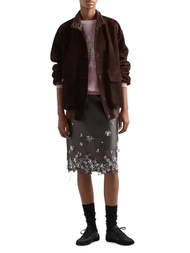 Prada Women's Embroidered Silk and Wool Skirt - Grey | Thumbnail 2 Prada Women's Embroidered Silk and Wool Skirt - Grey | Thumbnail 2