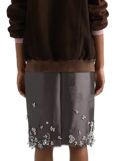 Prada Women's Embroidered Silk and Wool Skirt - Grey | Thumbnail 3 Prada Women's Embroidered Silk and Wool Skirt - Grey | Thumbnail 3