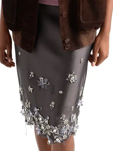 Prada Women's Embroidered Silk and Wool Skirt - Grey | Thumbnail 4 Prada Women's Embroidered Silk and Wool Skirt - Grey | Thumbnail 4