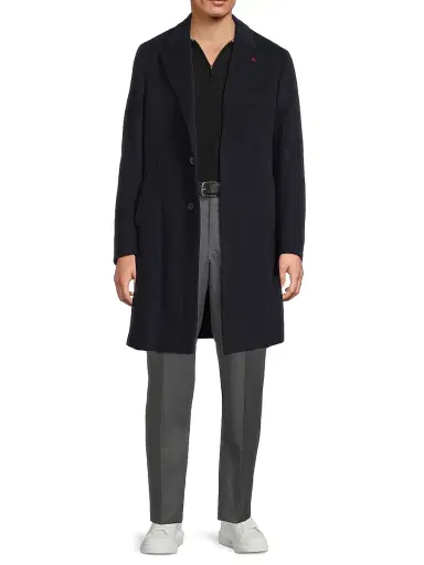 Isaia Men's Ross Camel Hair Overcoat - Dark Blue | Thumbnail 2 Isaia Men's Ross Camel Hair Overcoat - Dark Blue | Thumbnail 2