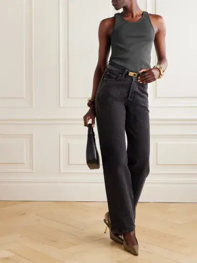 Saint Laurent Cassandre Embroidered Ribbed Cotton-jersey Tank | Thumbnail 2 Saint Laurent Cassandre Embroidered Ribbed Cotton-jersey Tank | Thumbnail 2