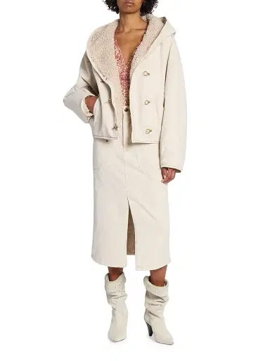 Isabel Marant Women's Biane Sherpa-Lined Jacket - Ecru | Thumbnail 2 Isabel Marant Women's Biane Sherpa-Lined Jacket - Ecru | Thumbnail 2