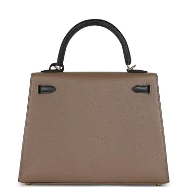 HERMÈS Hermes Special Order (HSS) Kelly Sellier 25 Black and Etoupe Chevre Mysore Permabrass Hardware | Thumbnail 4 HERMÈS Hermes Special Order (HSS) Kelly Sellier 25 Black and Etoupe Chevre Mysore Permabrass Hardware | Thumbnail 4