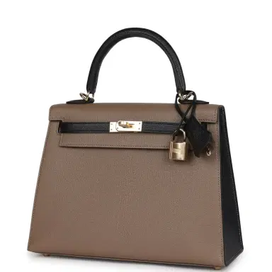 HERMÈS Hermes Special Order (HSS) Kelly Sellier 25 Black and Etoupe Chevre Mysore Permabrass Hardware | Thumbnail 5 HERMÈS Hermes Special Order (HSS) Kelly Sellier 25 Black and Etoupe Chevre Mysore Permabrass Hardware | Thumbnail 5