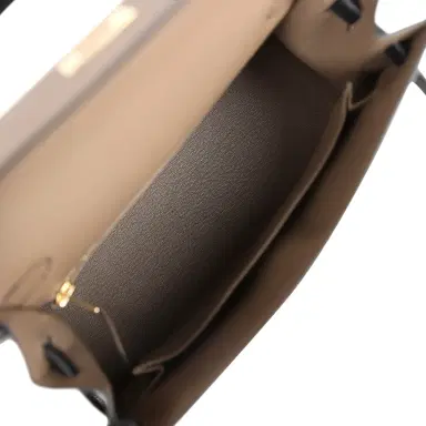 HERMÈS Hermes Special Order (HSS) Kelly Sellier 25 Black and Etoupe Chevre Mysore Permabrass Hardware | Thumbnail 8 HERMÈS Hermes Special Order (HSS) Kelly Sellier 25 Black and Etoupe Chevre Mysore Permabrass Hardware | Thumbnail 8