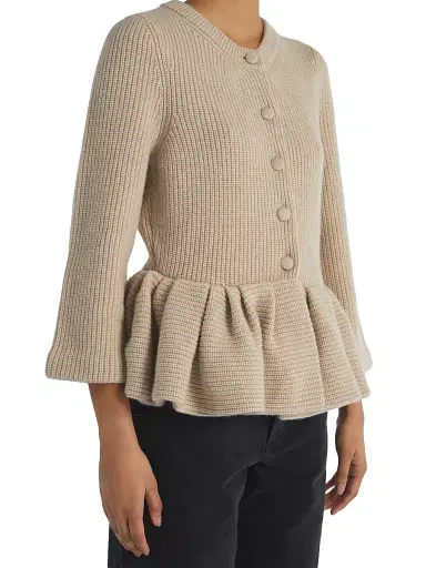Liberowe Women's Peplum Cashmere Cardigan - Beige | Thumbnail 4 Liberowe Women's Peplum Cashmere Cardigan - Beige | Thumbnail 4