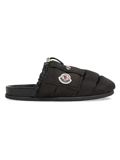 Moncler Women's Mon Pocket Down-Filled Mules in Leather - Black | Thumbnail 1 Moncler Women's Mon Pocket Down-Filled Mules in Leather - Black | Thumbnail 1