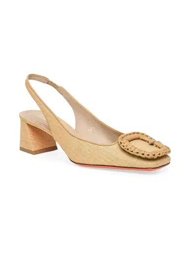 Santoni Women's Lemon 50MM Raffia & Leather Slingback Pumps | Thumbnail 2 Santoni Women's Lemon 50MM Raffia & Leather Slingback Pumps | Thumbnail 2