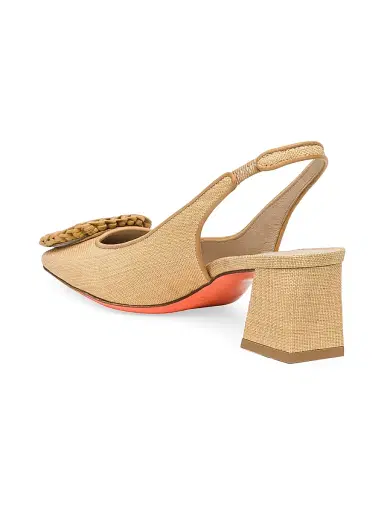 Santoni Women's Lemon 50MM Raffia & Leather Slingback Pumps | Thumbnail 4 Santoni Women's Lemon 50MM Raffia & Leather Slingback Pumps | Thumbnail 4
