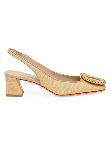 Santoni Women's Lemon 50MM Raffia & Leather Slingback Pumps | Thumbnail 1 Santoni Women's Lemon 50MM Raffia & Leather Slingback Pumps | Thumbnail 1