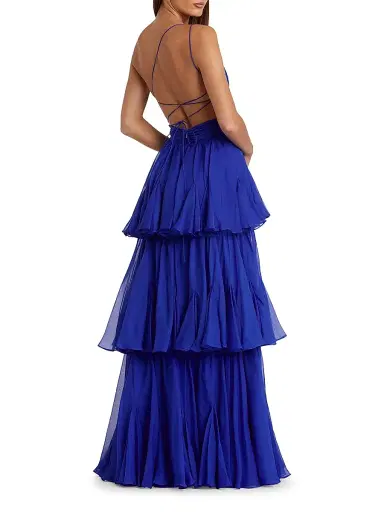 Mac Duggal Women's Tiered Chiffon One-Shoulder Gown - Cobalt - Size 12 | Thumbnail 2 Mac Duggal Women's Tiered Chiffon One-Shoulder Gown - Cobalt - Size 12 | Thumbnail 2