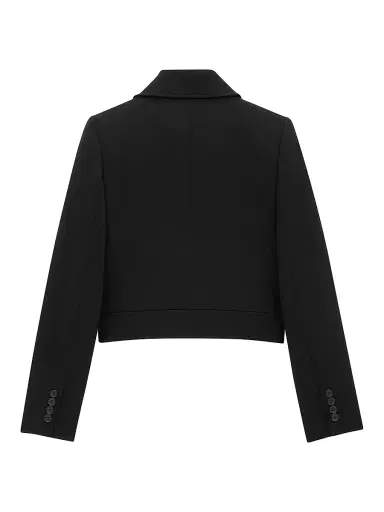 Saint Laurent Women's Cropped Jacket in Wool-Blend Jersey - Noir | Thumbnail 2 Saint Laurent Women's Cropped Jacket in Wool-Blend Jersey - Noir | Thumbnail 2