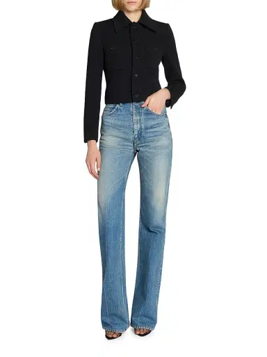 Saint Laurent Women's Cropped Jacket in Wool-Blend Jersey - Noir | Thumbnail 3 Saint Laurent Women's Cropped Jacket in Wool-Blend Jersey - Noir | Thumbnail 3
