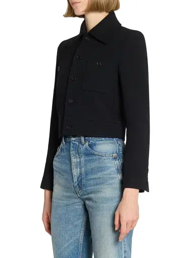 Saint Laurent Women's Cropped Jacket in Wool-Blend Jersey - Noir | Thumbnail 5 Saint Laurent Women's Cropped Jacket in Wool-Blend Jersey - Noir | Thumbnail 5