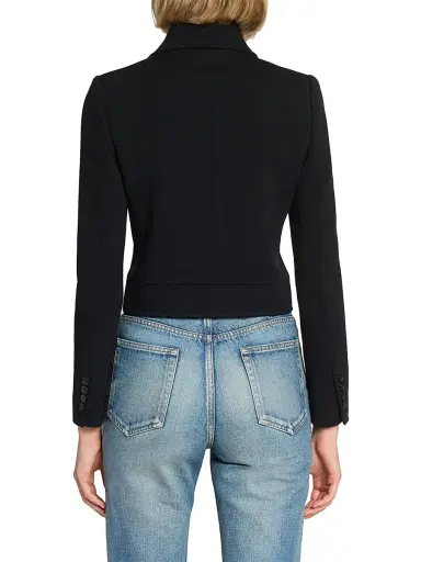 Saint Laurent Women's Cropped Jacket in Wool-Blend Jersey - Noir | Thumbnail 6 Saint Laurent Women's Cropped Jacket in Wool-Blend Jersey - Noir | Thumbnail 6