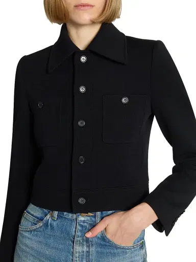 Saint Laurent Women's Cropped Jacket in Wool-Blend Jersey - Noir | Thumbnail 7 Saint Laurent Women's Cropped Jacket in Wool-Blend Jersey - Noir | Thumbnail 7
