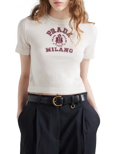 Prada Women's Cashmere Intarsia T-Shirt - White | Thumbnail 3 Prada Women's Cashmere Intarsia T-Shirt - White | Thumbnail 3