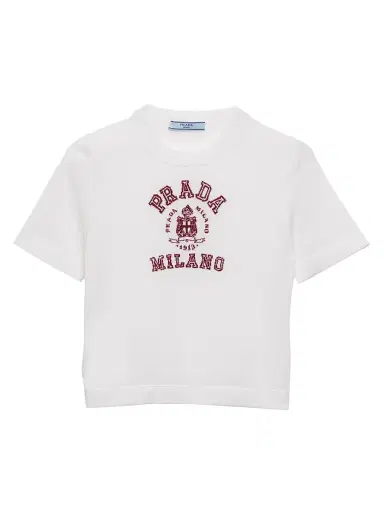 Prada Women's Cashmere Intarsia T-Shirt - White | Thumbnail 1 Prada Women's Cashmere Intarsia T-Shirt - White | Thumbnail 1