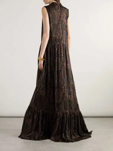 Saint Laurent Pleated Tiered Paisley-print Metallic Silk-blend Georgette Maxi Dress | Thumbnail 3 Saint Laurent Pleated Tiered Paisley-print Metallic Silk-blend Georgette Maxi Dress | Thumbnail 3