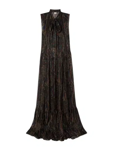 Saint Laurent Pleated Tiered Paisley-print Metallic Silk-blend Georgette Maxi Dress | Thumbnail 1 Saint Laurent Pleated Tiered Paisley-print Metallic Silk-blend Georgette Maxi Dress | Thumbnail 1