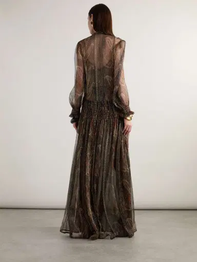 Saint Laurent Smocked Metallic Paisley-print Silk-blend Chiffon Maxi Dress | Thumbnail 4 Saint Laurent Smocked Metallic Paisley-print Silk-blend Chiffon Maxi Dress | Thumbnail 4