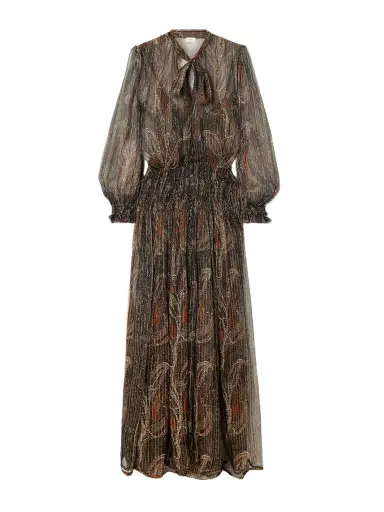 Saint Laurent Smocked Metallic Paisley-print Silk-blend Chiffon Maxi Dress | Thumbnail 1 Saint Laurent Smocked Metallic Paisley-print Silk-blend Chiffon Maxi Dress | Thumbnail 1