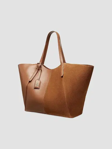 Stuart Weitzman Women's 5050 Gogo Leather & Suede Tote Bag - Khaki | Thumbnail 4 Stuart Weitzman Women's 5050 Gogo Leather & Suede Tote Bag - Khaki | Thumbnail 4