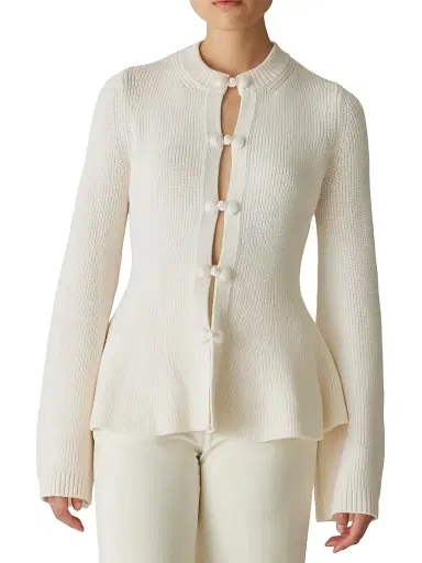 REBECCA TAYLOR Women's Novlety Button-Front Peplum Cardigan - Cream - Size Medium | Thumbnail 1 REBECCA TAYLOR Women's Novlety Button-Front Peplum Cardigan - Cream - Size Medium | Thumbnail 1