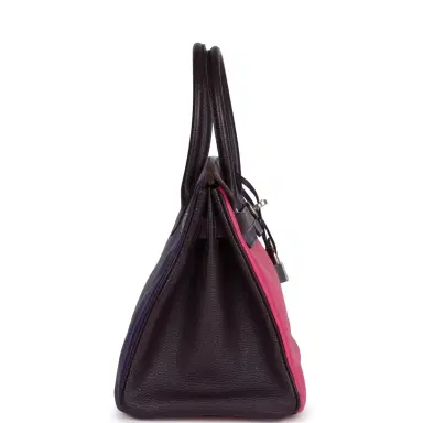 HERMÈS Pre-owned Hermes Special Order (HSS) Birkin 30 Tri-color Raisin, Ultraviolet and Rose Shocking Chevre Palladium Hardware | Thumbnail 3 HERMÈS Pre-owned Hermes Special Order (HSS) Birkin 30 Tri-color Raisin, Ultraviolet and Rose Shocking Chevre Palladium Hardware | Thumbnail 3