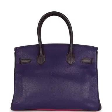 HERMÈS Pre-owned Hermes Special Order (HSS) Birkin 30 Tri-color Raisin, Ultraviolet and Rose Shocking Chevre Palladium Hardware | Thumbnail 4 HERMÈS Pre-owned Hermes Special Order (HSS) Birkin 30 Tri-color Raisin, Ultraviolet and Rose Shocking Chevre Palladium Hardware | Thumbnail 4