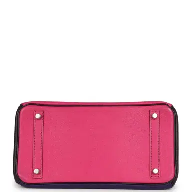 HERMÈS Pre-owned Hermes Special Order (HSS) Birkin 30 Tri-color Raisin, Ultraviolet and Rose Shocking Chevre Palladium Hardware | Thumbnail 6 HERMÈS Pre-owned Hermes Special Order (HSS) Birkin 30 Tri-color Raisin, Ultraviolet and Rose Shocking Chevre Palladium Hardware | Thumbnail 6