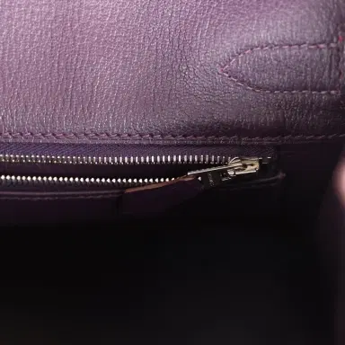HERMÈS Pre-owned Hermes Special Order (HSS) Birkin 30 Tri-color Raisin, Ultraviolet and Rose Shocking Chevre Palladium Hardware | Thumbnail 9 HERMÈS Pre-owned Hermes Special Order (HSS) Birkin 30 Tri-color Raisin, Ultraviolet and Rose Shocking Chevre Palladium Hardware | Thumbnail 9