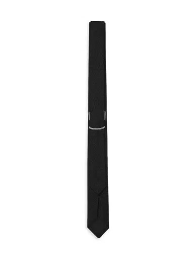 Saint Laurent Men's Signature Evening Skinny Tie in Silk Grosgrain - Black | Thumbnail 2 Saint Laurent Men's Signature Evening Skinny Tie in Silk Grosgrain - Black | Thumbnail 2