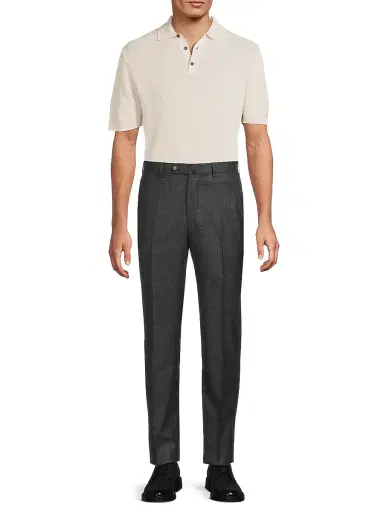 Isaia Men's Extended-Tab Woven Trousers - Charcoal | Thumbnail 2 Isaia Men's Extended-Tab Woven Trousers - Charcoal | Thumbnail 2