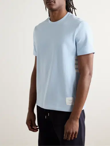 Thom Browne Logo-Appliquéd Striped Cotton-Piqué T-Shirt - Men | Thumbnail 3 Thom Browne Logo-Appliquéd Striped Cotton-Piqué T-Shirt - Men | Thumbnail 3