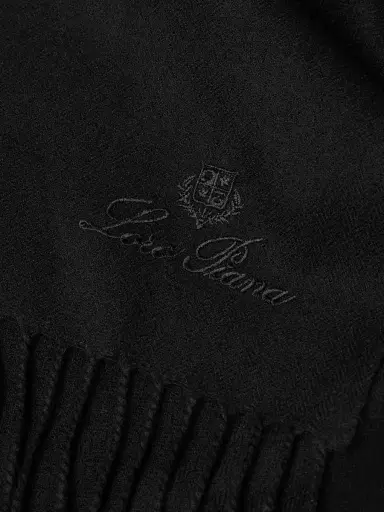 Loro Piana Logo-Embroidered Fringed Herringbone Cashmere Scarf - Men | Thumbnail 3 Loro Piana Logo-Embroidered Fringed Herringbone Cashmere Scarf - Men | Thumbnail 3