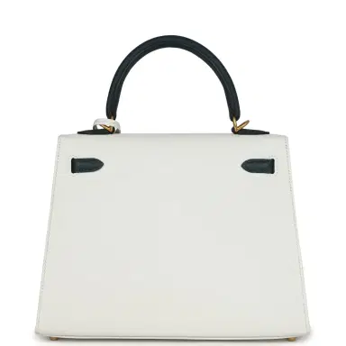 HERMÈS Hermes Special Order (HSS) Kelly Sellier 25 White and Vert Cypress Epsom Brushed Gold Hardware | Thumbnail 4 HERMÈS Hermes Special Order (HSS) Kelly Sellier 25 White and Vert Cypress Epsom Brushed Gold Hardware | Thumbnail 4