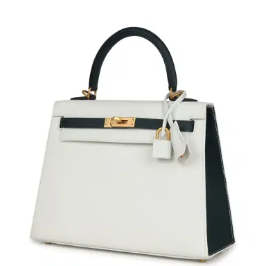HERMÈS Hermes Special Order (HSS) Kelly Sellier 25 White and Vert Cypress Epsom Brushed Gold Hardware | Thumbnail 5 HERMÈS Hermes Special Order (HSS) Kelly Sellier 25 White and Vert Cypress Epsom Brushed Gold Hardware | Thumbnail 5