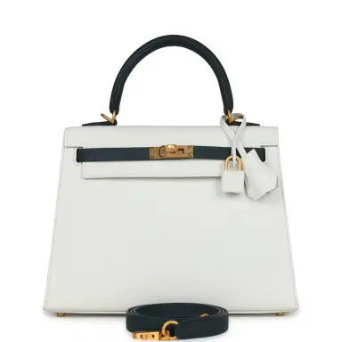 HERMÈS Hermes Special Order (HSS) Kelly Sellier 25 White and Vert Cypress Epsom Brushed Gold Hardware | Thumbnail 1 HERMÈS Hermes Special Order (HSS) Kelly Sellier 25 White and Vert Cypress Epsom Brushed Gold Hardware | Thumbnail 1
