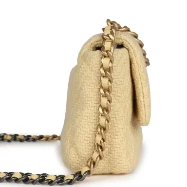 Chanel Chanel Medium 19 Flap Bag Light Yellow Wool Mixed Metal Hardware | Thumbnail 3 Chanel Chanel Medium 19 Flap Bag Light Yellow Wool Mixed Metal Hardware | Thumbnail 3