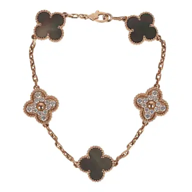 Van Cleef & Arpels Van Cleef & Arpels Vintage Alhambra 5 Motif Bracelet Mother of Pearl Diamonds & 18K Rose Gold Hardware | Thumbnail 1 Van Cleef & Arpels Van Cleef & Arpels Vintage Alhambra 5 Motif Bracelet Mother of Pearl Diamonds & 18K Rose Gold Hardware | Thumbnail 1