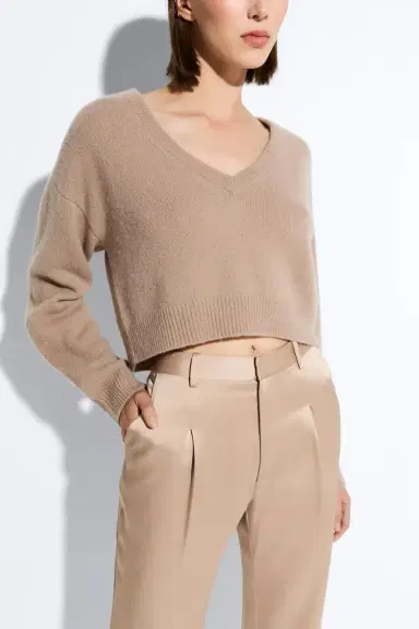 LAPOINTE Cashmere Cropped V Neck Sweater | Thumbnail 3 LAPOINTE Cashmere Cropped V Neck Sweater | Thumbnail 3