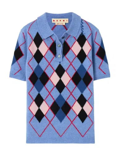 Marni Embroidered Argyle Wool Polo Shirt | Thumbnail 1 Marni Embroidered Argyle Wool Polo Shirt | Thumbnail 1