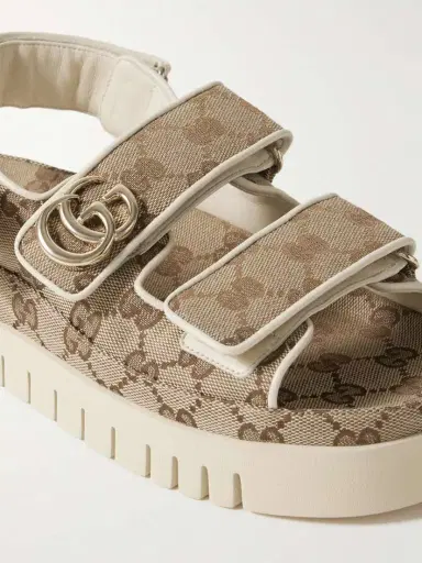Gucci New Marmont Leather-trimmed Embellished Canvas-jacquard Platform Sandals | Thumbnail 4 Gucci New Marmont Leather-trimmed Embellished Canvas-jacquard Platform Sandals | Thumbnail 4