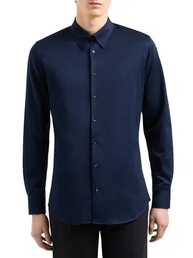 Giorgio Armani Men's Cotton Jersey Shirt - Blue - Size 16.5 | Thumbnail 3 Giorgio Armani Men's Cotton Jersey Shirt - Blue - Size 16.5 | Thumbnail 3