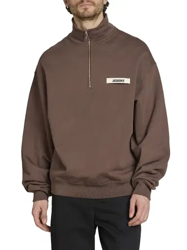 Jacquemus Men's Le Camionneur Grosgrain Half-Zip Pullover - Dark Brown | Thumbnail 3 Jacquemus Men's Le Camionneur Grosgrain Half-Zip Pullover - Dark Brown | Thumbnail 3