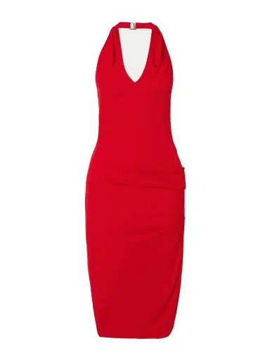 Jacquemus Pasadena Gathered Crepe Halterneck Midi Dress | Thumbnail 1 Jacquemus Pasadena Gathered Crepe Halterneck Midi Dress | Thumbnail 1