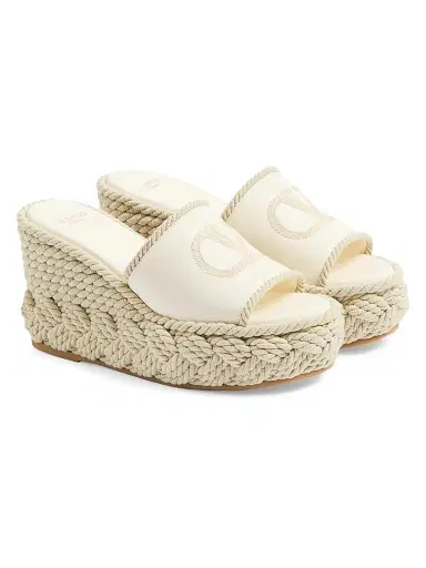Valentino Garavani Women's VLogo Torchon 100MM Wedge Slides in Nappa - Ivory - Size 12 Sandals | Thumbnail 2 Valentino Garavani Women's VLogo Torchon 100MM Wedge Slides in Nappa - Ivory - Size 12 Sandals | Thumbnail 2