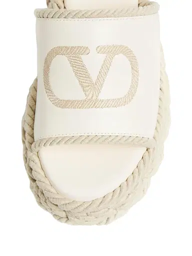 Valentino Garavani Women's VLogo Torchon 100MM Wedge Slides in Nappa - Ivory - Size 12 Sandals | Thumbnail 4 Valentino Garavani Women's VLogo Torchon 100MM Wedge Slides in Nappa - Ivory - Size 12 Sandals | Thumbnail 4